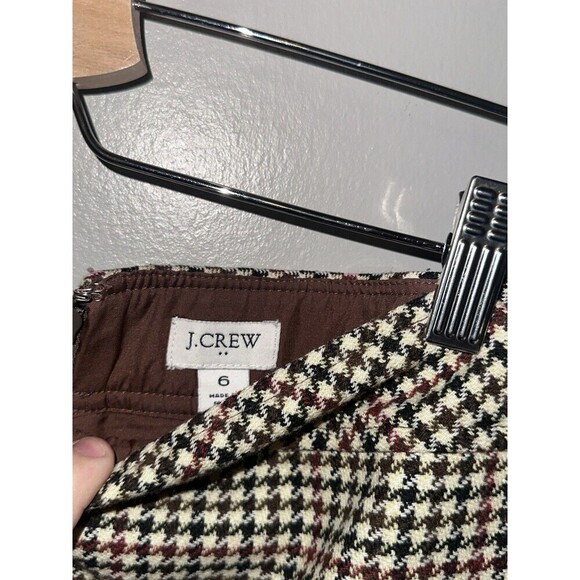 J‎ Crew Skirt Women's Wool Blend  Lined  Brown Plaid Houndstooth Size 6 - Picture 2 of 3